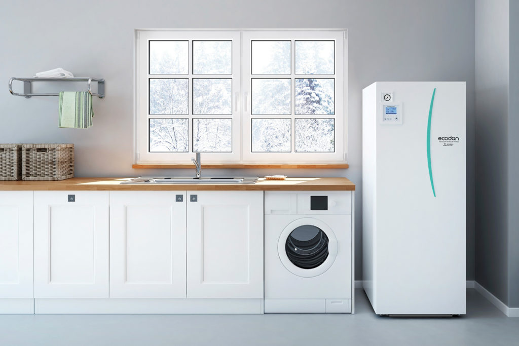 Ecodan på vaskerom. Foto.