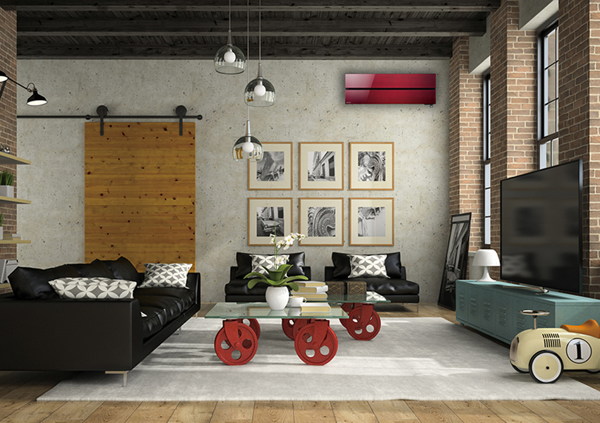 Rubinrød Kaiteki i moderne stue. Foto.