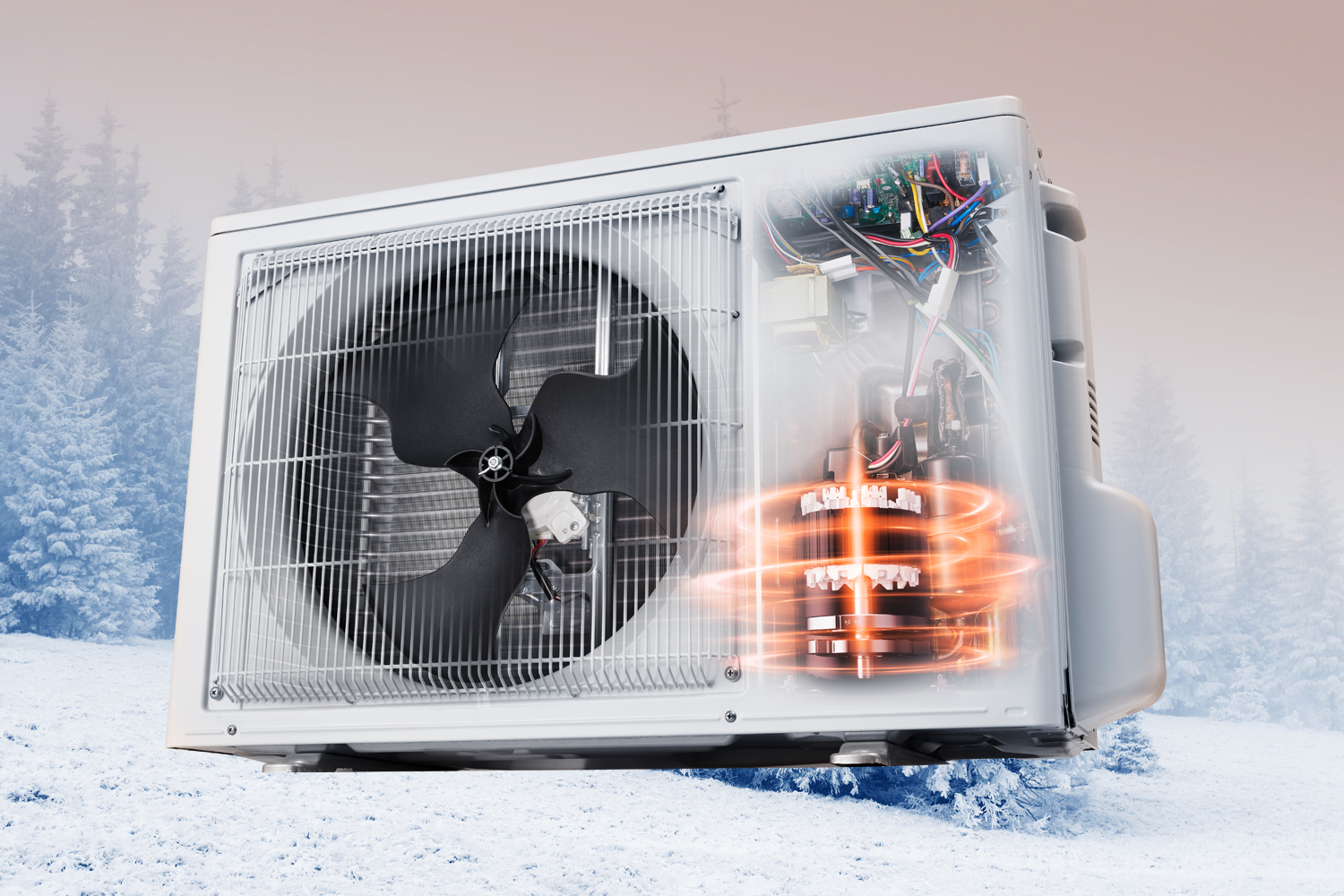 Utedel hvor man kan se inn i mekanikken. Illustrasjon.