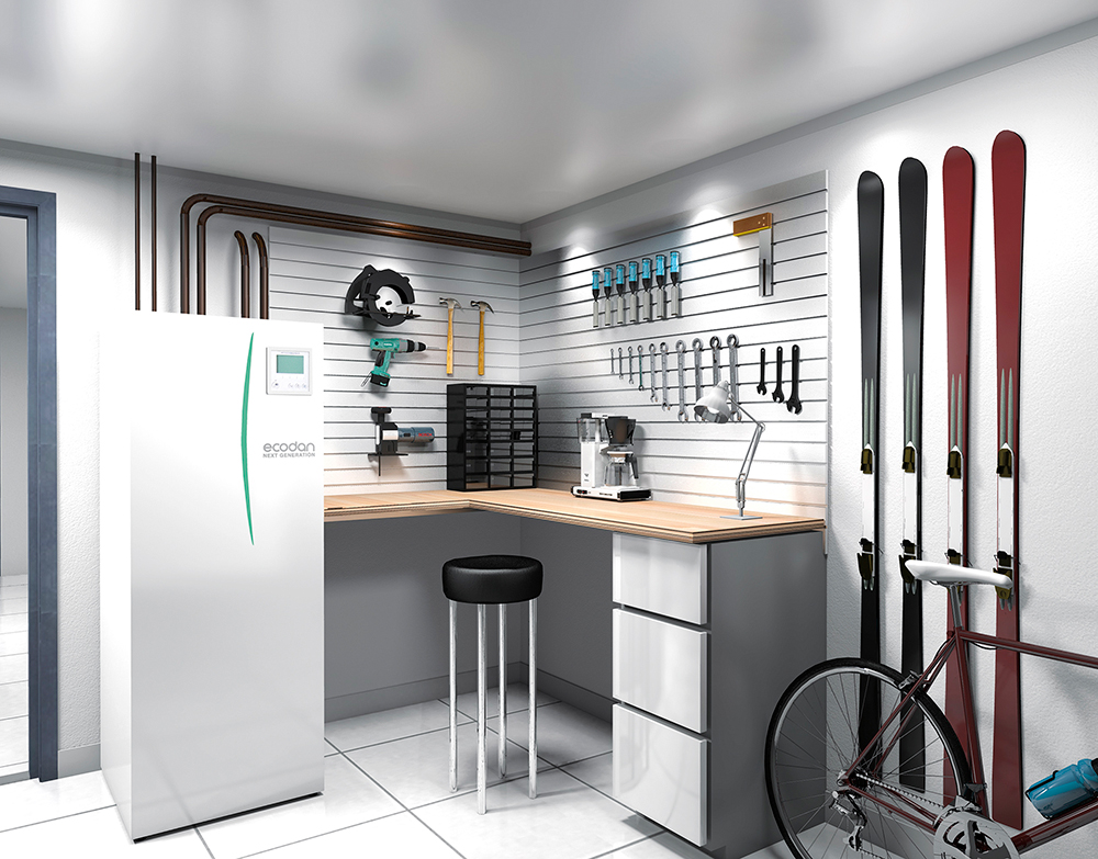 Ecodan på hobbyrom. Foto.