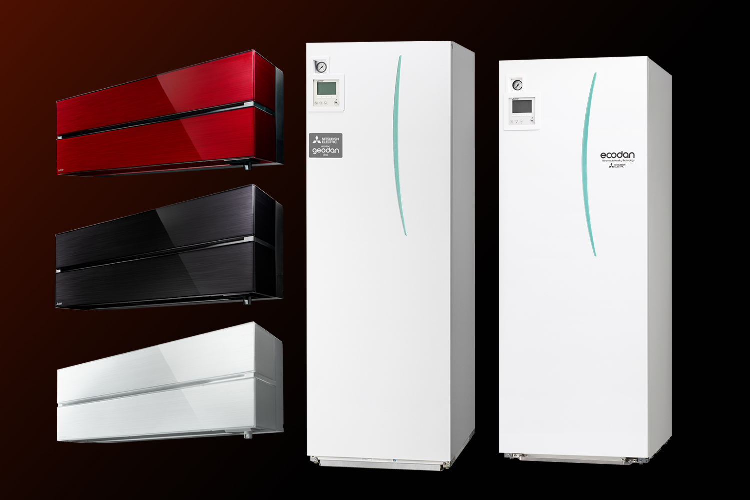 Innedeler forskjellige varmepumper. sammensatt foto.