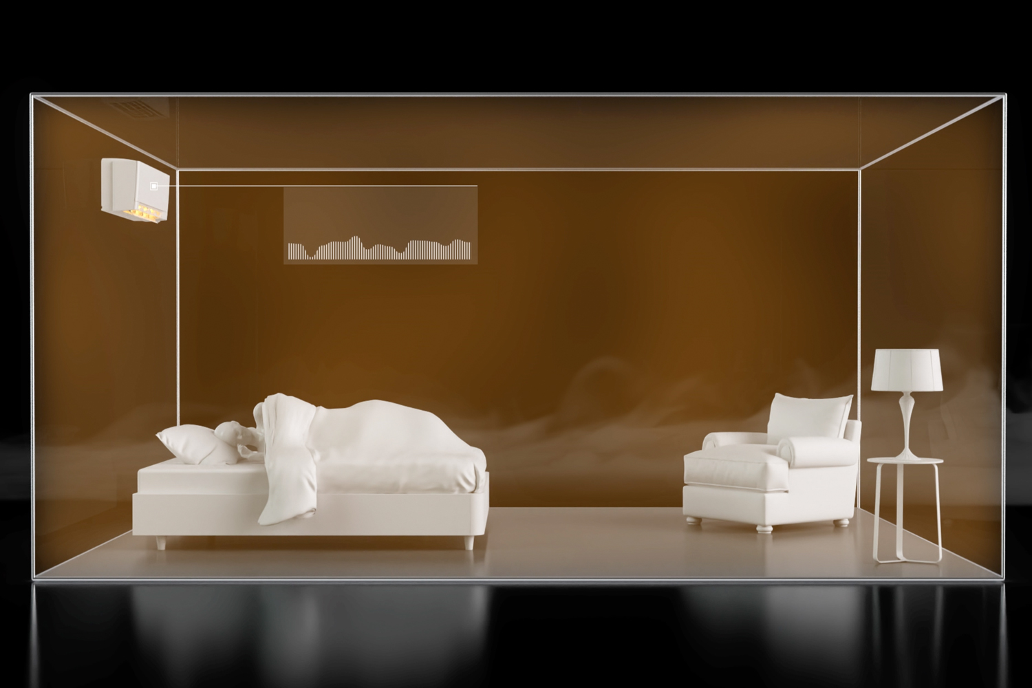 Rom med seng og stol. Illustrasjon