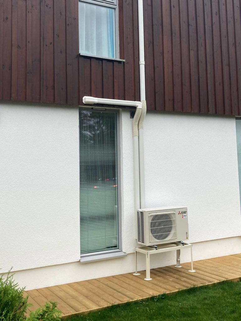 Varmepumpe utedel. Foto.